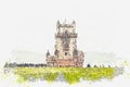 Illustration. Torre de Belem or the Belem Tower is one of the attractions of Lisbon. Royalty Free Stock Photo