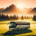 illustration of a tourist bus traveling amidst beautiful natural scenery 4 Royalty Free Stock Photo