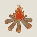 Illustration of tourist campfire. Design element for poster, card, banner, flyer, t shirt.