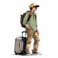 Illustration of a tourist, 25 year old, luggage, simple, minimal, flat color, comic book style.. AI Generated