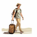 Illustration of a tourist, 25 year old, luggage, simple, minimal, flat color, comic book style.. AI Generated