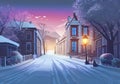 Illustration of a Town in the Snow in a Calm Winter Scene with Cute Houses and Trees ? Royalty Free Stock Photo