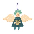 Illustration of a toy for a Christmas tree in the shape of an angel. Simple cute style for your design. Suitable for