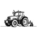 An illustration of a tractor is depicted in black and white, placed against a plain white background. Royalty Free Stock Photo