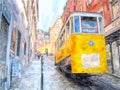 Illustration of traditional Funicular cable car names Ascensores de Lisboa in portugal capital Lisbon