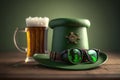 Illustration of traditional glasses, hat and beer. The concept of St. Patrice\'s day. AI Generation