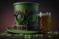 Illustration of traditional glasses, hat and beer. The concept of St. Patrice\'s day. AI Generation