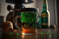 Illustration of traditional glasses, hat and beer. The concept of St. Patrice\'s day. AI Generation