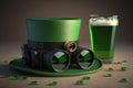 Illustration of traditional glasses, hat and beer. The concept of St. Patrice\'s day. AI Generation