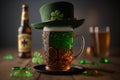 Illustration of traditional glasses, hat and beer. The concept of St. Patrice\'s day. AI Generation