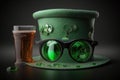 Illustration of traditional glasses, hat and beer. The concept of St. Patrice\'s day. AI Generation