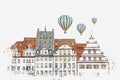 Illustration of traditional houses in Leipzig in Germany.