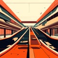 An illustration of a train station in the city. Motion blur. AI Generated