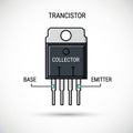 The left pin is labeled Base and the right pin Emitter. The transistor Royalty Free Stock Photo