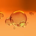 Illustration of transparent orange shiny water bubbles