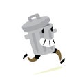 Illustration of a trash can. Vector. Icon of a cheerful running tank with slops. Character for stickers, garbage cleaners. It is f