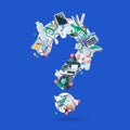 Illustration of Trash Elements Forming a Waste Question Mark