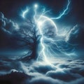 illustration of a tree being struck by lightning Royalty Free Stock Photo
