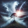 illustration of a tree being struck by lightning Royalty Free Stock Photo