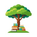 Illustration of a Tree and Books for Education, Knowledge, and Academic Growth Royalty Free Stock Photo