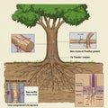 Illustration of a tree with a cross-section view of its roots and trunk. The tree, Royalty Free Stock Photo