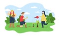 Illustration of a tree planting. People plant trees. A man holds a sprout. A woman is watering a tree. Royalty Free Stock Photo