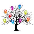Illustration of a tree silhouette with different digital icons isolated on a white background Royalty Free Stock Photo