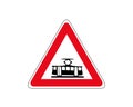 Illustration of Triangle Warning Sign of Crossing with a Tram Line