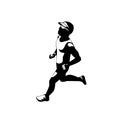 Triathlete Marathon Runner Running Side View Retro Stencil Black and White