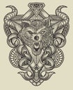 illustration tribal wolf head with vintage engraving ornament Royalty Free Stock Photo