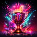 an illustration of a trophy cup with colorful flames