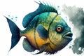 Illustration of a tropical piranha fish in watercolor