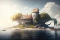 Illustration of a tropical village island Royalty Free Stock Photo