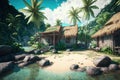 Illustration of a tropical village island Royalty Free Stock Photo