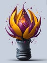 Light bulb energy tulip flower, splash style of colorful flowers, hyper-detailed illustration. Royalty Free Stock Photo