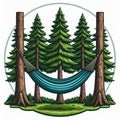 Illustration of Turquoise Hammock Hung Between Tall Brown Trees in Green Forest Royalty Free Stock Photo