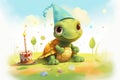 Illustration of turtle celebrating his birthday smiling Royalty Free Stock Photo