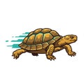 Illustration of a turtle depicted in a dynamic running pose. The turtle is detailed