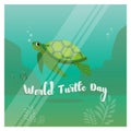 Illustration of the turtle in the ocean for the World Turtle Day 23rd of May