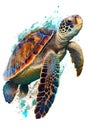 Illustration turtle in watercolor. Animal on a white background, generative AI