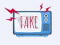 An illustration of TV program with fake news background. Disinformation, Spreading fake news concept. Hoax internet