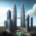 Illustration Twin Towers Petronas Malaysia modern view full hd.
