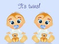 Illustration of twins brothers with teddy bear