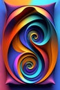 Two psychedelic Colorful geometric Spirals as abstract background puzzle reflected. generative ai