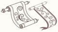 Illustration of two ancient rolled up scrolls vector design Generative AI Royalty Free Stock Photo