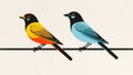 Illustration of two birds on a wire in block color tones with room Royalty Free Stock Photo