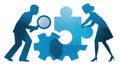 Teamwork and Collaboration Business People Assembling Puzzle Pieces and Gears Royalty Free Stock Photo