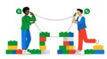 Creative Communication via Rope Phone and Toy Blocks Royalty Free Stock Photo