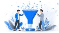 Sales Funnel Marketing Concept Teamwork and Lead Generation with Funnel Icon Royalty Free Stock Photo