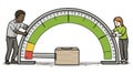 People Adjusting Gauge Meter Showing Levels - Risk, Performance, Feedback, Measurement Royalty Free Stock Photo